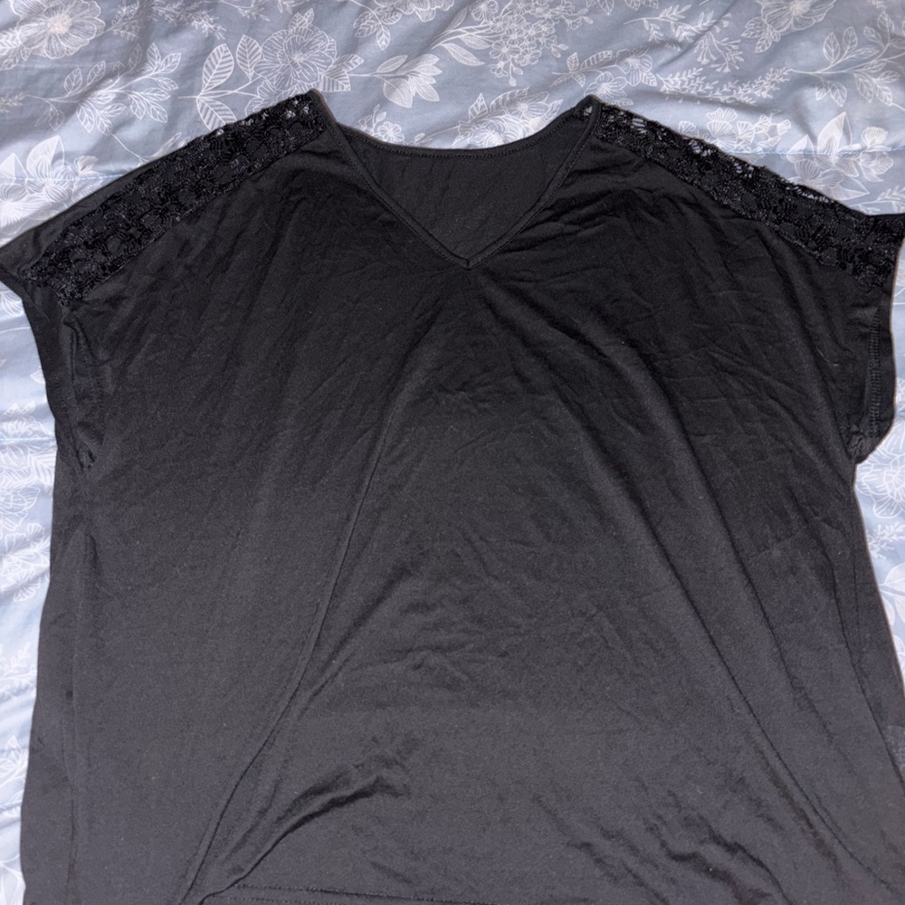 Black V-Neck Top with Lace Shoulders